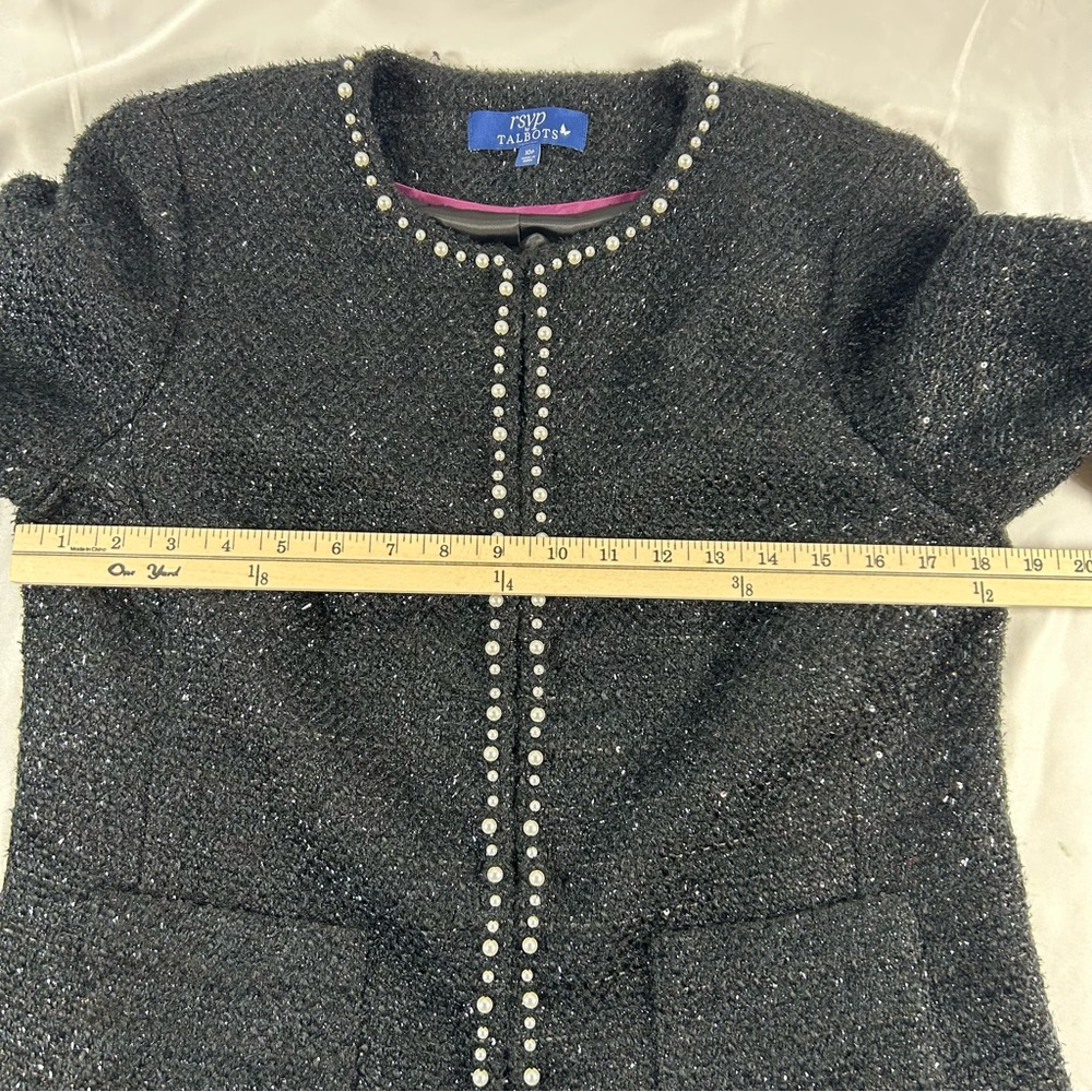 RSVP by Talbots Women’s Black Tweed Pearl-Trim Jacket Elegant Topper Size 10P - Picture 7 of 16